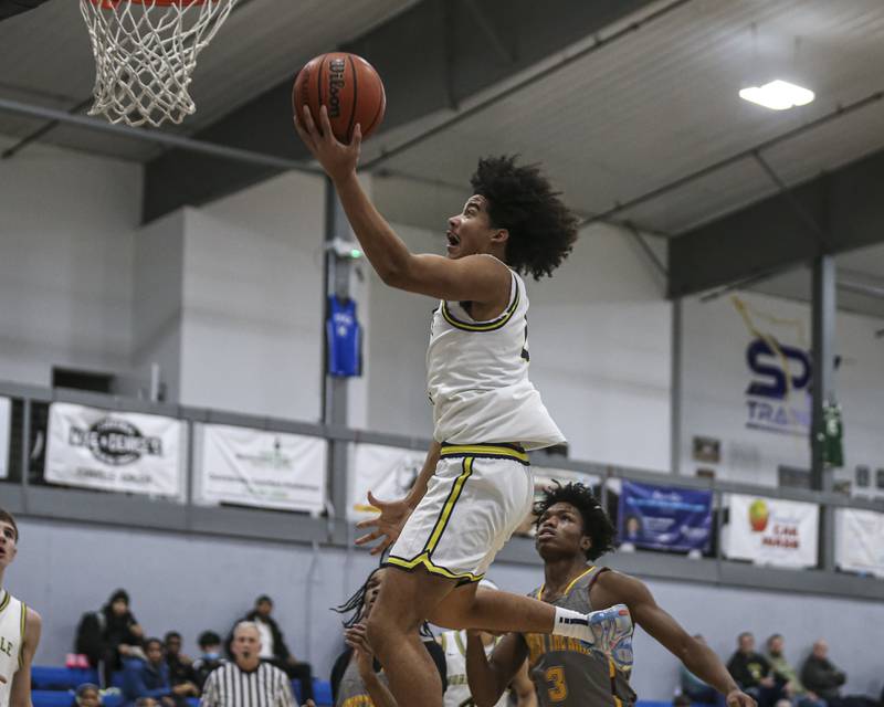 Yorkville Christian's Kayden Maxwell (2) flies to the front of the rim on a layup attempt during their basketball game between Christ the King at Yorkville Christian, Feb 6, 2026 in Yorkville.