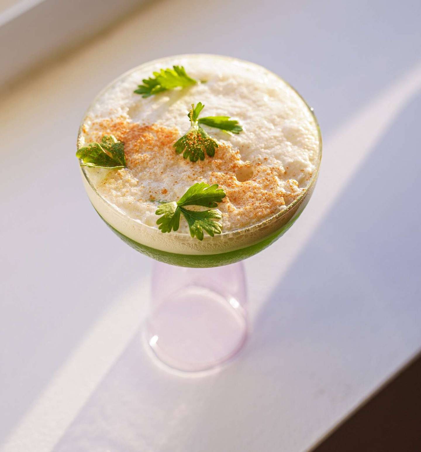 The BLT Cocktail from No School Tomorrow features sourdough-infused vodka, smoked rye whiskey, triple lettuce syrup and Roma tomato acid.