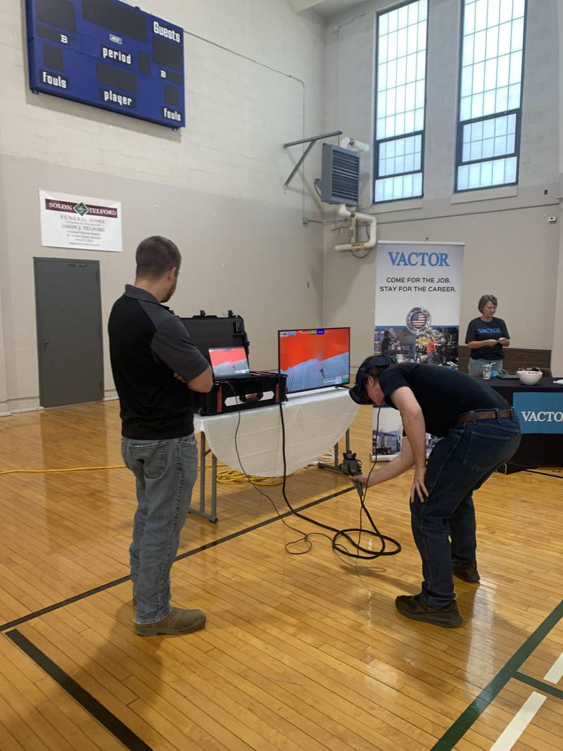 Students played with welding and painting simulators from Vactor Manufacturing on Thursday, Oct. 3, 2024, to get a taste of what those jobs are like during a Manufacturing Day at the Streator Incubator.