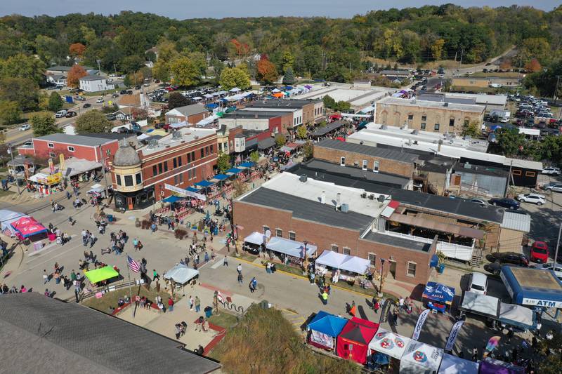 An aerial view of the crowd during the 54th annual Burgoo festival on Sunday, Oct. 13, 2024 downtown Utica.
