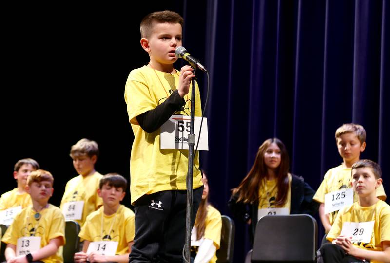 Benji Ressler participates in the Kaneland School District 302 Spelling Bee on Tuesday, Jan. 14, 2025 at Kaneland High School in Maple Park.