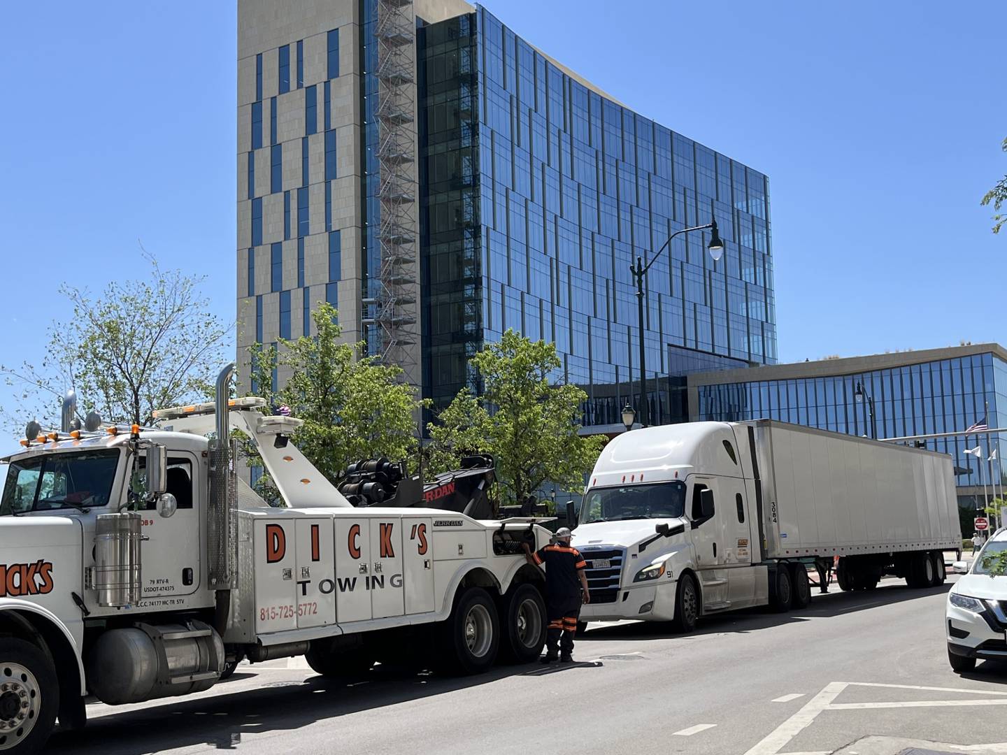 A semi malfunctioned in downtown Joliet Friday, adding to the challenges of navigating the area.