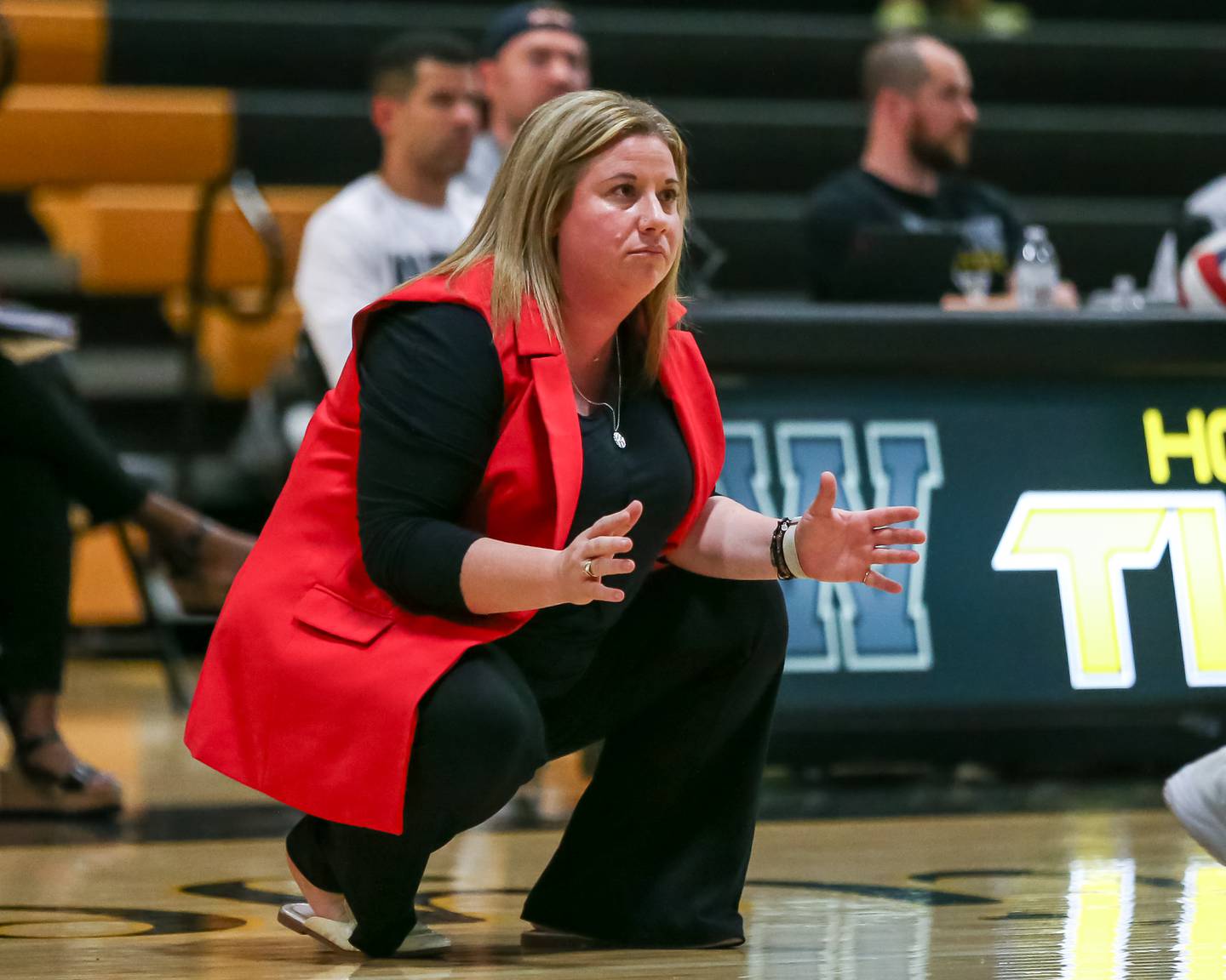 Bolingbrooks head coach Molly DeSerf looks on during Joliet West Regional Championship match between Bolingbrook at Joliet West.  May 23, 2024.