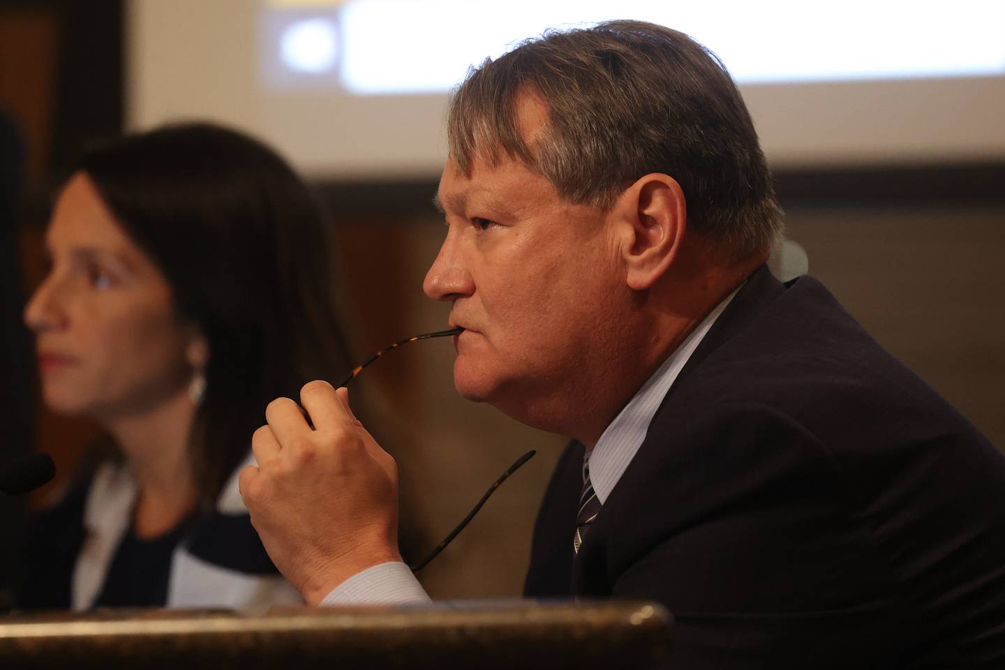 City Manager James Capparelli listens to a speaker at the Joliet City Council meeting on Tuesday. Tuesday, July 19, 2022 in Joliet.