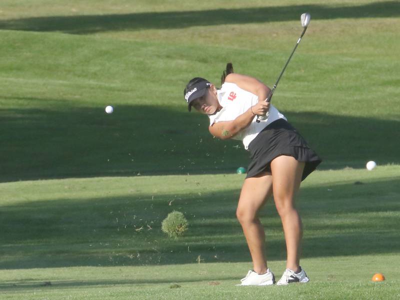 L-P's Sophia Chiu tees off on Monday, Sept. 8, 2025 at Deer Park Golf Club in Oglesby.