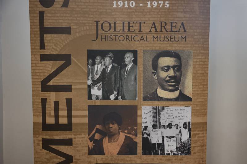 Banners depicting the Civil Rights movement in Joliet are on display at the Juneteenth event hosted by the Joliet Area Historical Museum on Monday, June 19, 2023 in Joliet.