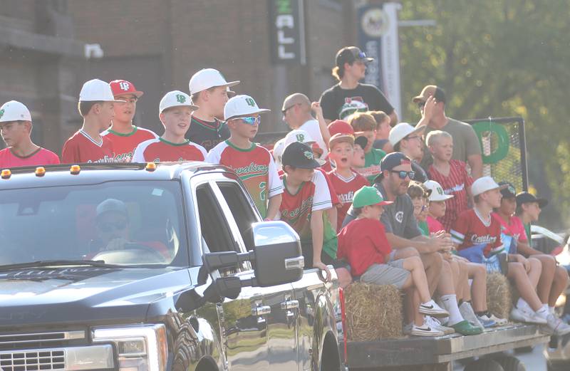 The L-P youth baseball team rides on a float during the L-P homecoming parade on Thursday, Oct. 2, 2025 downtown Peru.