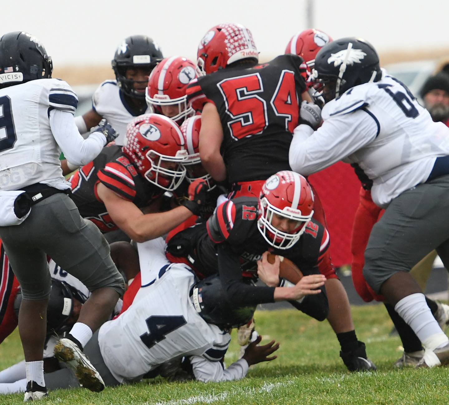 Forreston's Brock Smith dives for yards during 1A playoff action against Chicago Hope Academy on Saturday, Nov. 5.