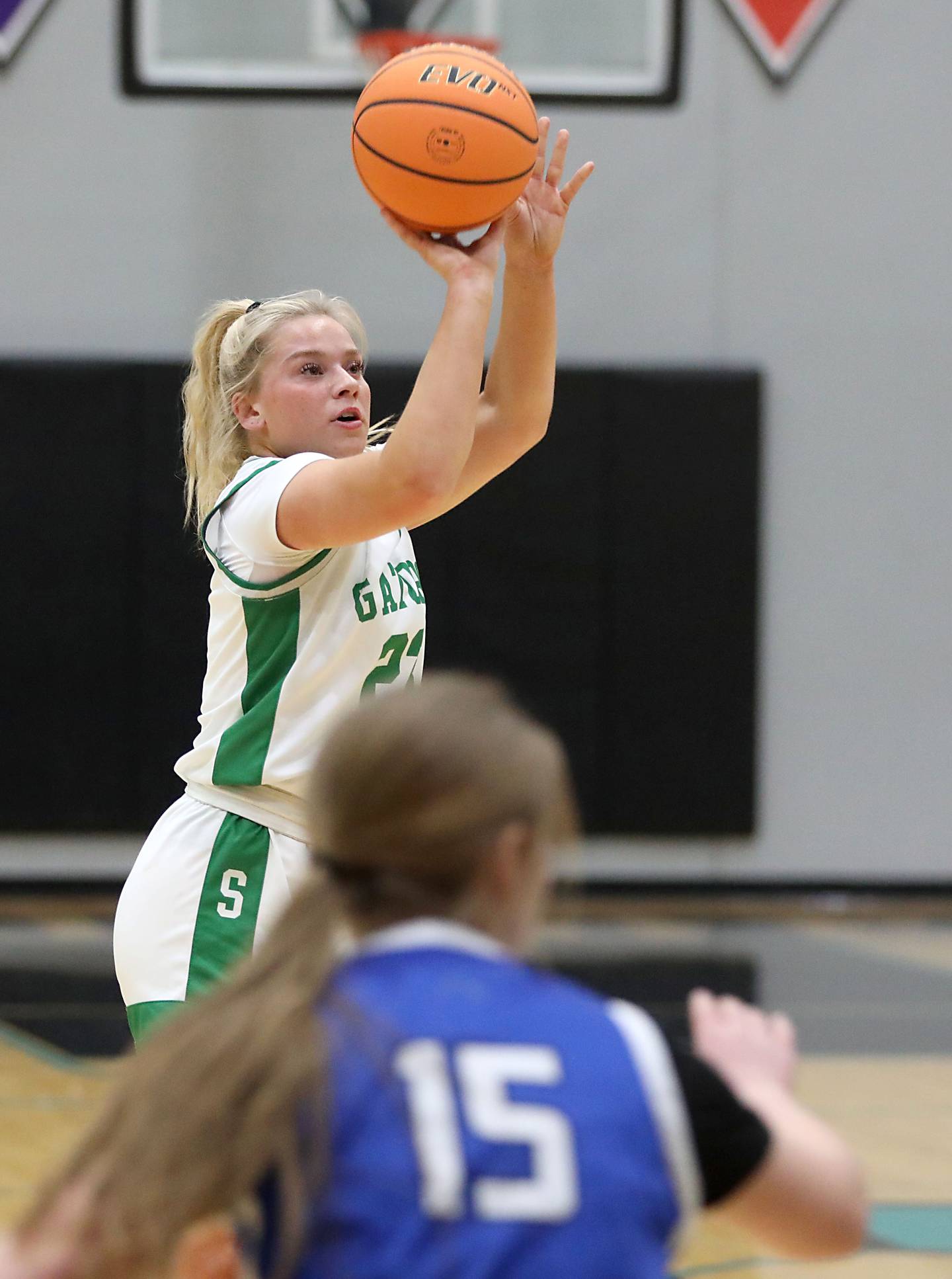 Crystal Lake South's Laken LePage shoots a three pointer during the IHSA Class 3A Woodstock North Regional championship girls basketball game against Woodstock on Thursday, Feb. 19, 2026, at Woodstock North High School.