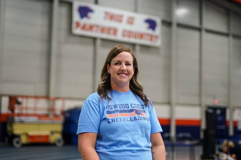 Army veteran and Oswego cheerleading coach Maggie Hill at Oswego High School.