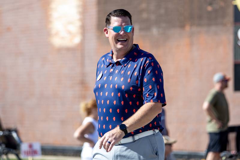 Morris Mayor Chris Brown walks in the Grundy County Corn Festival Parade in Downtown Morris on Sept. 28, 2025.
