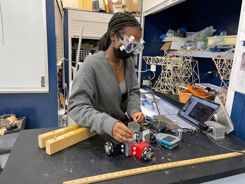 Elizabeth Nyamwange, 16, of Byron, works on a social impact innovation project she is developing called Etana. Etana is a cost-efficient device that enables women in developing countries to create a unique biometric identity without having access to the internet or electricity. Nyamwange has, thus far, been awarded $36,000 from the Massachusetts Institute of Technology’s Solv[ED] Youth Innovation Challenge’s three prizes.