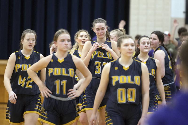 Polo’s comes off the court after a 55-27 loss Tuesday, Feb. 21, 2023 in the sectional semifinal against Orangeville.