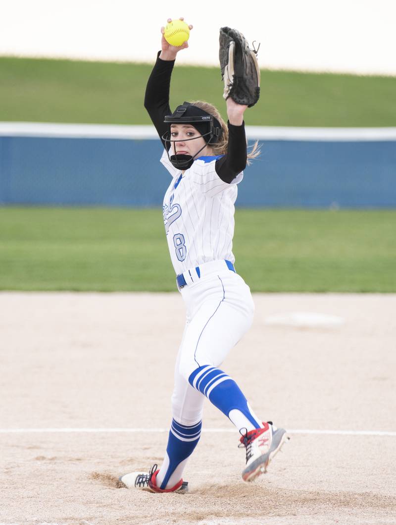 Burlington Central starting pitcher Danielle Durckel during the game against Prairie Ridge on Wednesday, April 27, 2022 at Burlington Central High School. Ryan Rayburn for Shaw Local