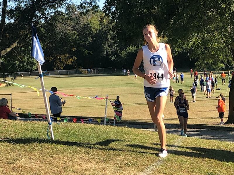 Princeton's Lexi Bohms finished third in Thursday's Three Rivers Conference cross country meet Tuesday in Walnut.