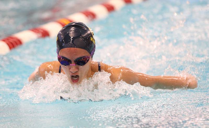Sterling's Hazel Pham competes in the 100 yard butterfly during a swimming meet on Tuesday, Oct. 10, 2023 at L-P High School.