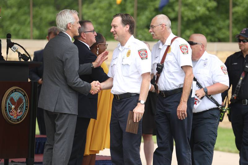 Elwood Fire Department are recognized at the National Cemetery Administration 50th Anniversary ceremony at the Abraham Lincoln National Cemetery in Elwood on Saturday, July 29.