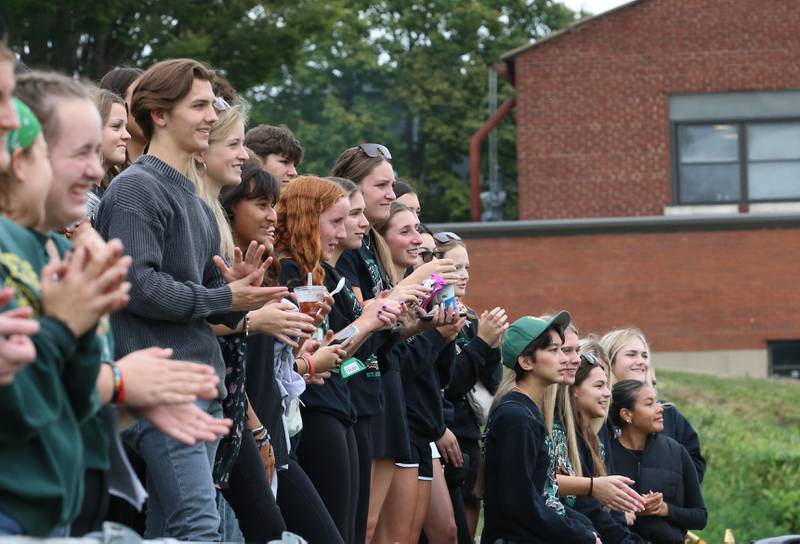 Bruin fans cheer on the football team during the Homecoming game on Saturday, Sept. 28, 2024 at St. Bede Academy.