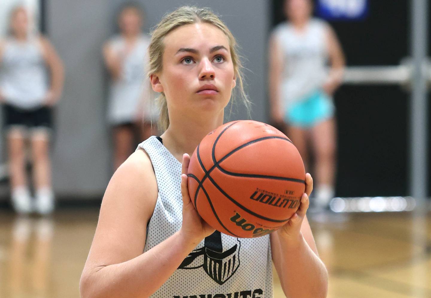 Kaneland's Berlyn Ruh shoots a freethrow during a drill Monday, June 27, 2022, at practice in the school in Maple Park.