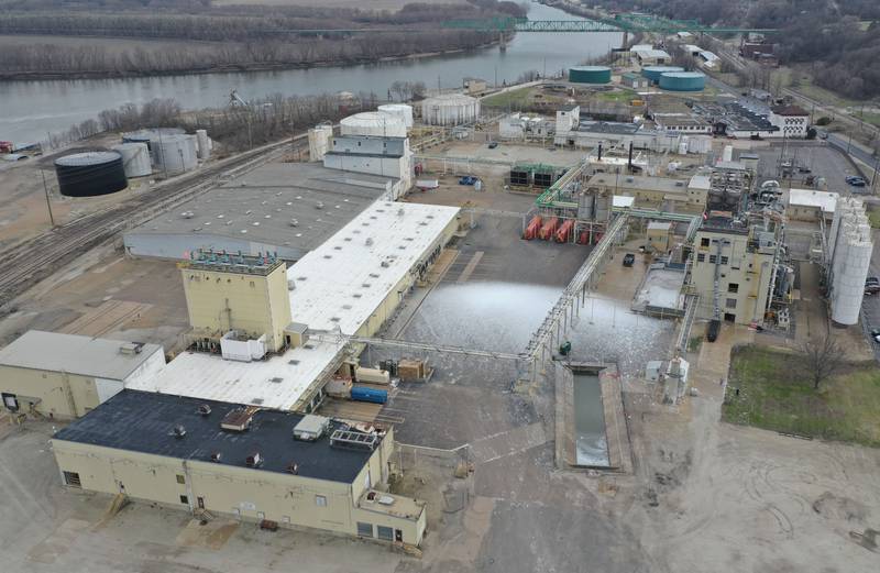 A white chemical substance covers a large portion of the Epsilyte LLC plant on Friday, May 28, 2025 on Water Street in Peru. The explosion happened shortly after 9:30a.m.