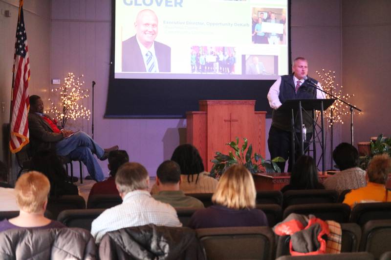 Chad Glover, Executive Director for Opportunity DeKalb, gives remarks Jan. 18, 2025, during a graduation ceremony to commemorate the inaugural cohort on completing the Breakthrough Community Business Academy.