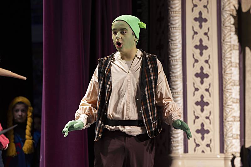 John Cocar plays Shrek for Woodlawn Arts Academy’s “Shrek the Musical Jr.” The show will be performed at the Wiltz Auditorium at Dixon High School on Saturday and Sunday.