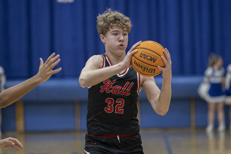 Hall’s Chace Sterling handles the ball against Newman Friday, Jan. 17, 2025 at Newman High School.