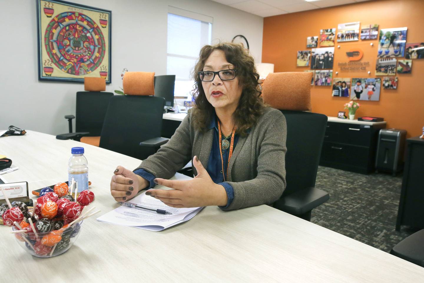 DeKalb School District 428 Superintendent Minerva Garcia-Sanchez discusses the results of the 2023 Illinois State Board of Education report card Wednesday, Nov. 1, 2023, in her office in DeKalb.