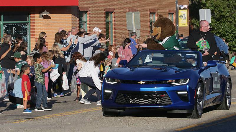 The St. Bede mascot rides in the Homecoming parade on Friday, Sept. 30, 2022 downtown Peru.