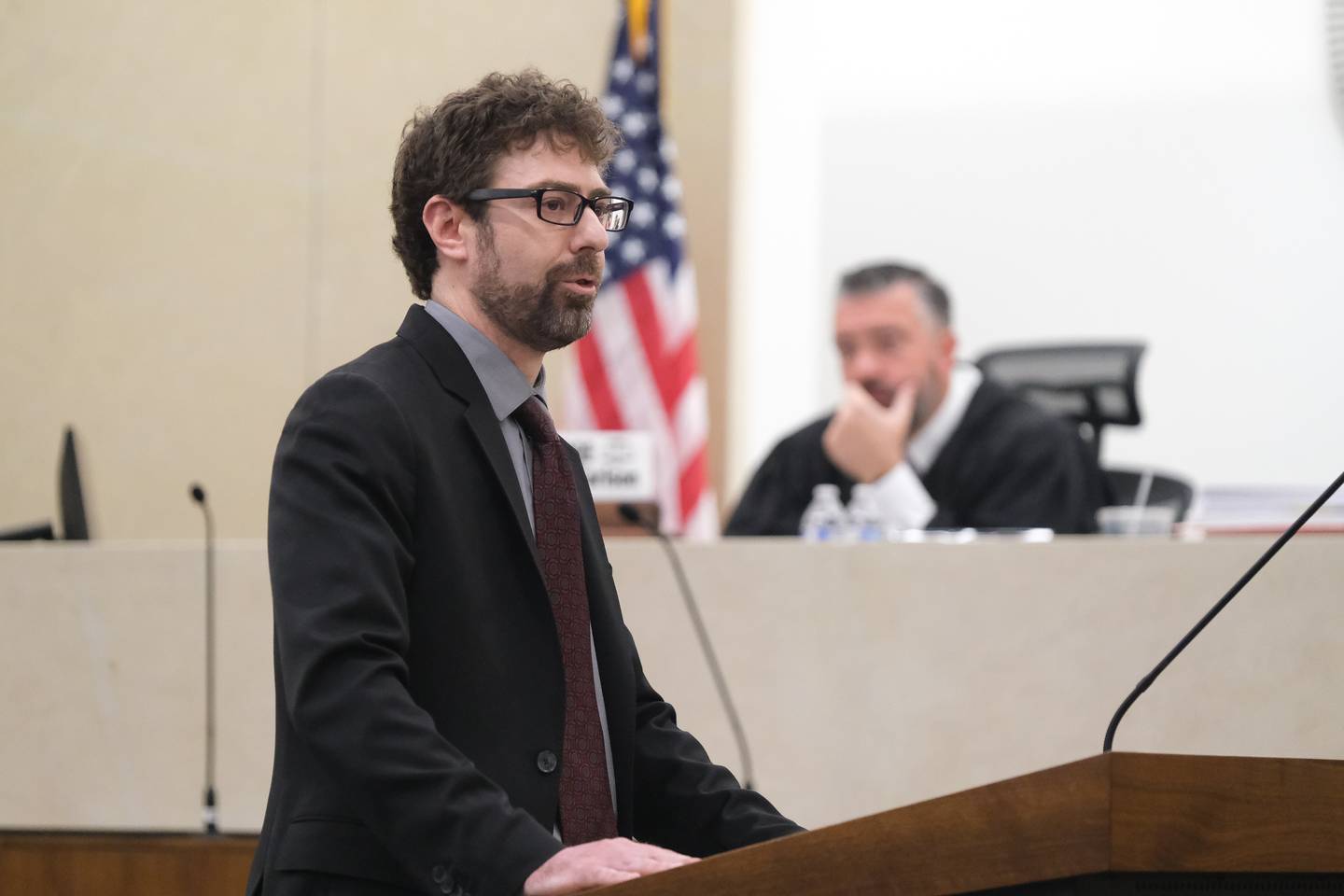 Prosecuting attorney Thomas Bahar gives closing arguments in the Jeremy Boshears murder trial. Boshears is charged with the murder of Kaitlyn “Katie” Kearns, 24, on Nov. 13, 2017. Friday, April 29, 2022, in Joliet.