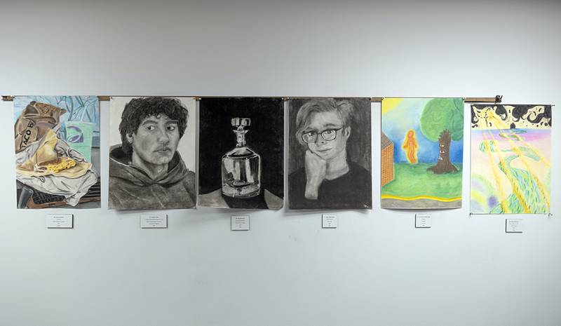 A display of works is shown Thursday, April 9, 2026, during SVCC’s student art exhibit.