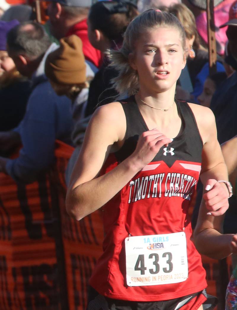 Timothy Christian's Jen Carreon competes in the Class 1A Cross Country Finals on Saturday, Nov. 4, 2023 at Detweiller Park in Peoria.