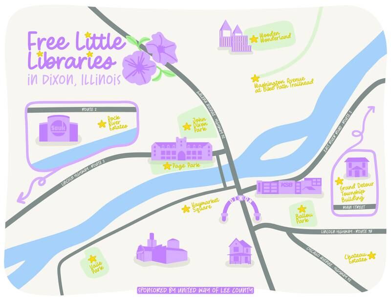 A map shows where all nine of the painted little libraries are located.