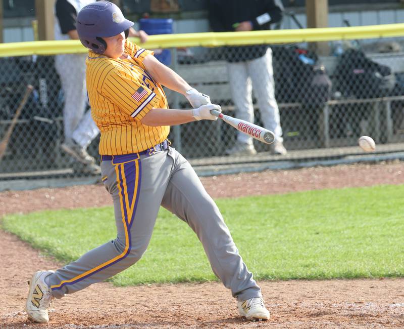 Mendota's Reese Lane makes contact with the ball on Friday, May 8, 2026 at Putnam County High School.