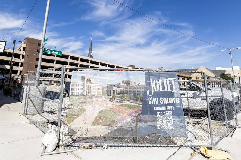 Construction continues on the city square project in Downtown Joliet on Sept. 4, 2025.
