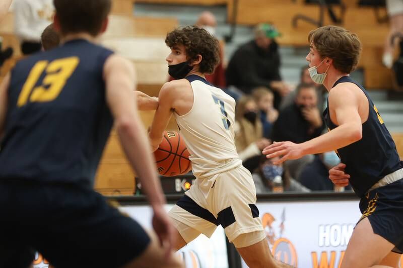 Lemont’s Gavin Kelby looks to make a play against Neuqua Valley in the Warrior Showdown shootout at Lincoln-Way West. Saturday, Jan. 29, 2022 in New Lenox.