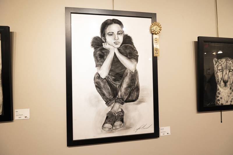 Amboy High School freshman Caylee Hummel was awarded 2D Best of Show Friday, March 28, 2025, at The Next Picture Show’s student art exhibit. “Portrait” is a charcoal sketched work.