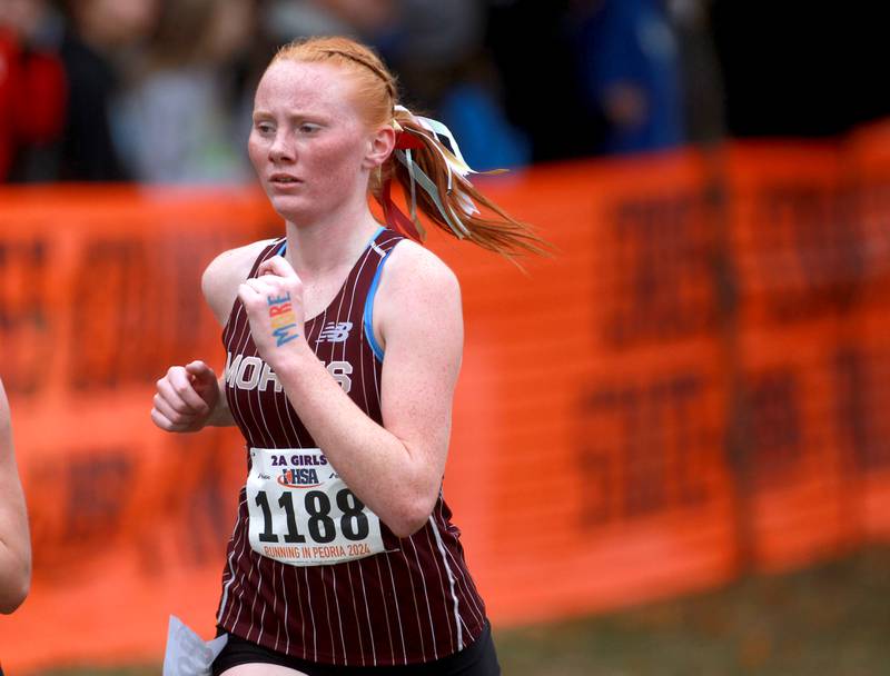 Morris’ Makensi Martin competes in the Class 2A State Cross Country Championships on Saturday, Nov. 9, 2024 at Detweiller Park in Peoria.