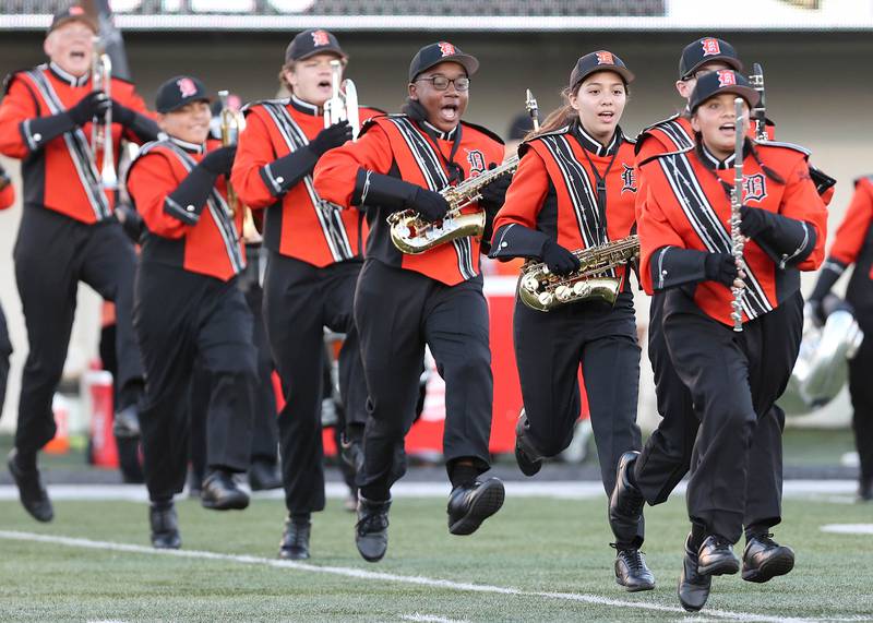 The DeKalb band performs ahead of their game against Sycamore in the First National Challenge Friday, Aug. 26, 2022, in Huskie Stadium at Northern Illinois University in DeKalb.