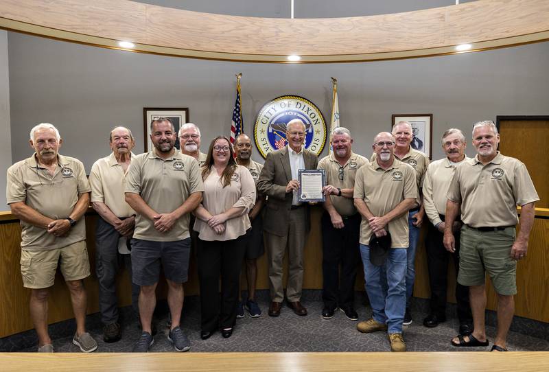 Members of the Veterans Park Commission attend the Dixon City Council meeting Monday, Aug. 18, 2025, after Mayor Glen Hughes officially proclaims Dixon as a Purple Heart City. The designation honors Purple Heart recipients who have served and sacrificed.