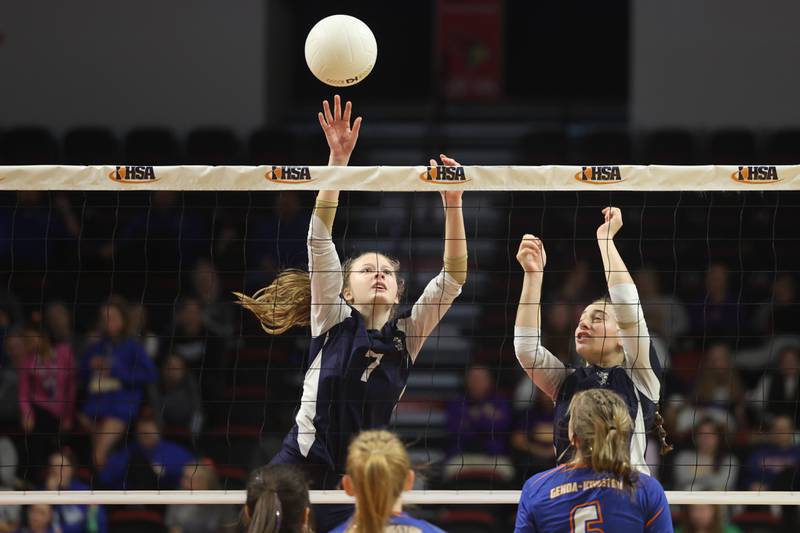 IC Catholic’s Delilah Hyland goes for the ball against Genoa-Kingston in the Class 2A championship match on Saturday in Normal.