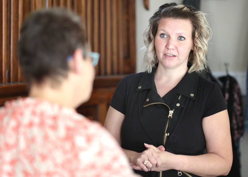 Marissa Kirch, (right) manager of addiction treatment services and Northwestern Medicine Ben Gordon Center Discovery House, and Juliette Rigdon, recovery home coordinator, talk Tuesday, Sept. 20, 2022, at the facility in DeKalb. Discovery House is a addiction treatment service program for adult women.