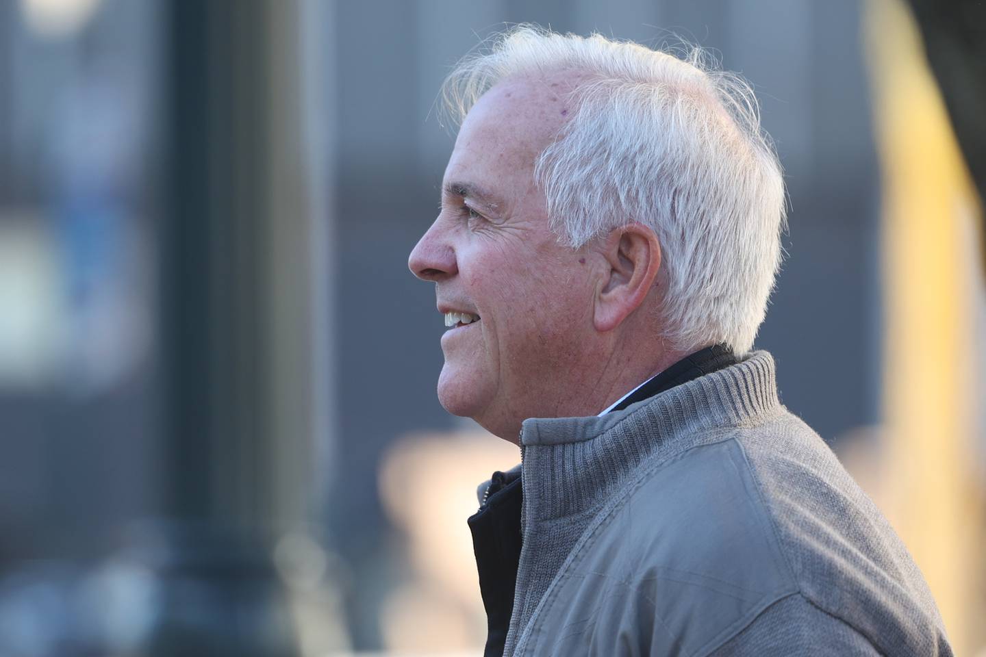 Joliet Mayor candidate Terry D’Arcy attends a rally for ZONTA Says No To Violence Against Women outside the old court house on Tuesday in Joliet.