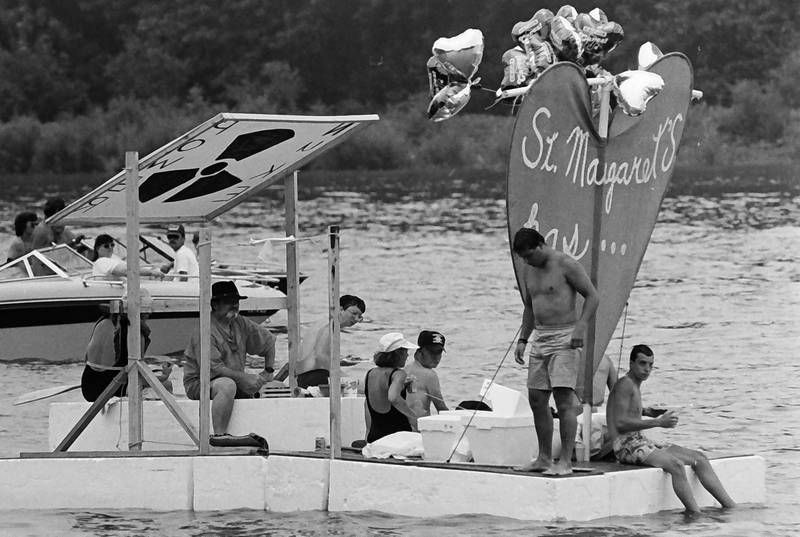 The Anything That Floats races were held from 1978-1986 each year in Peru. Contestants received a free case of Old Style beer upon entering. The rules were simple. To enter, participants needed to build a raft less than 50 feet in length and each person had to have a life jacket on board whether you wore it or not. A rope had to be attached to the raft for towing. Rafts were made from styrofoam, inter tubes or barrels. A minimum of two paddles were required on the float. Rafts were launched at the Starved Rock Boat Ramp and finished at the Peru boat launch area. Over time, the event grew and got to big and out of control that organizers had to scrap it. This photo was found in the La Salle NewsTribune archives.