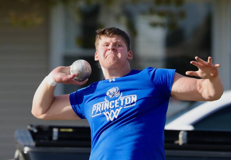 Princeton's Bennett Williams throws the shot in Tuesday's Ferris Invite.