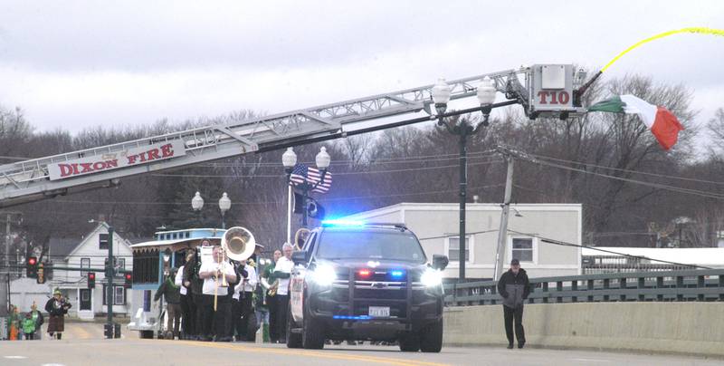 Dixon's St. Patrick's Day parade begins Saturday, March 15, 2025, with green water from the Dixon Fire Department.