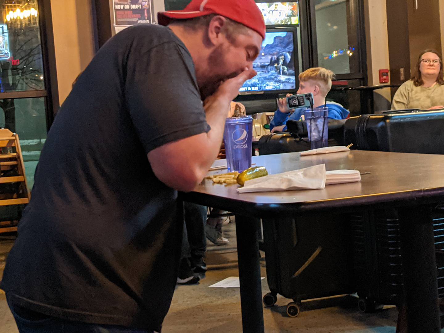 Those at Roadhouse 47 in Yorkville Jan. 26 cheered on professional eater and YouTube star Randy Santel as he took on the Big Hoss Challenge.