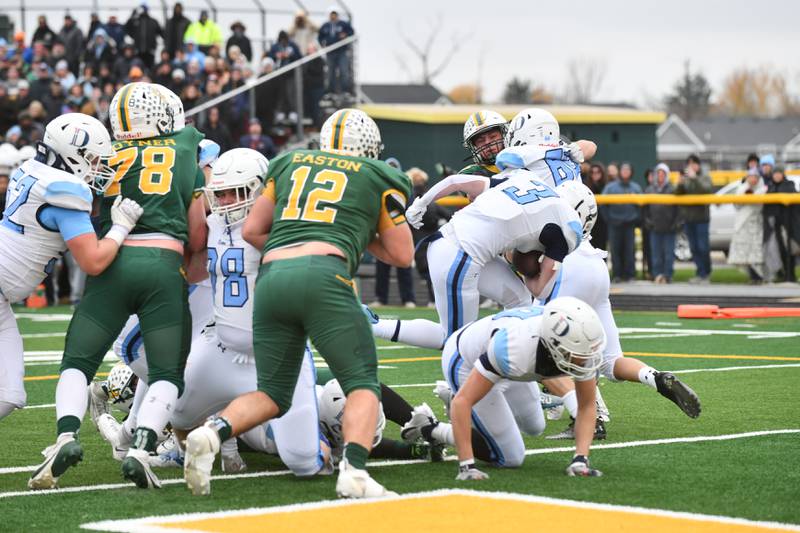 DePaul's Nick Martinez (3) falls into the end zone Saturday, Nov. 23, 2024, during the Rams' 21-14 victory over Coal City in the IHSA Class 4A Playoffs semifinal game.