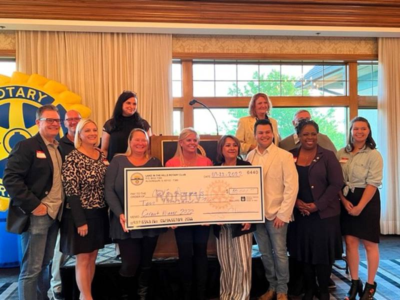The Rotary Club of Lake in the Hills presented a check for $10,000 to Cal’s Angels, a 501(c)(3) pediatric cancer foundation with a mission of granting wishes for kids with cancer, with the proceeds from this year’s Rockin’ Rotary Ribfest.
