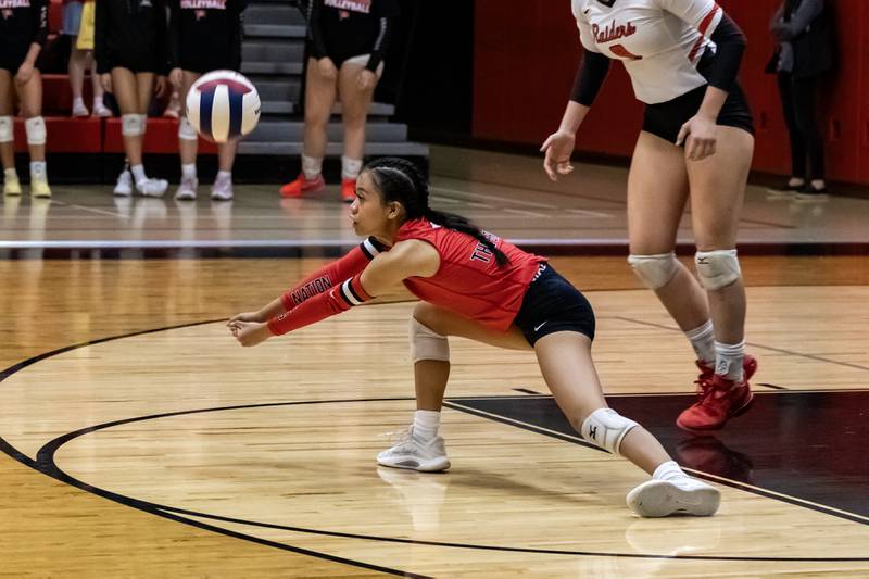 Bolingbrook's Alexis Jacob passes to a teammate during a varsity volleyball home game against Minooka on Sept. 25, 2025.